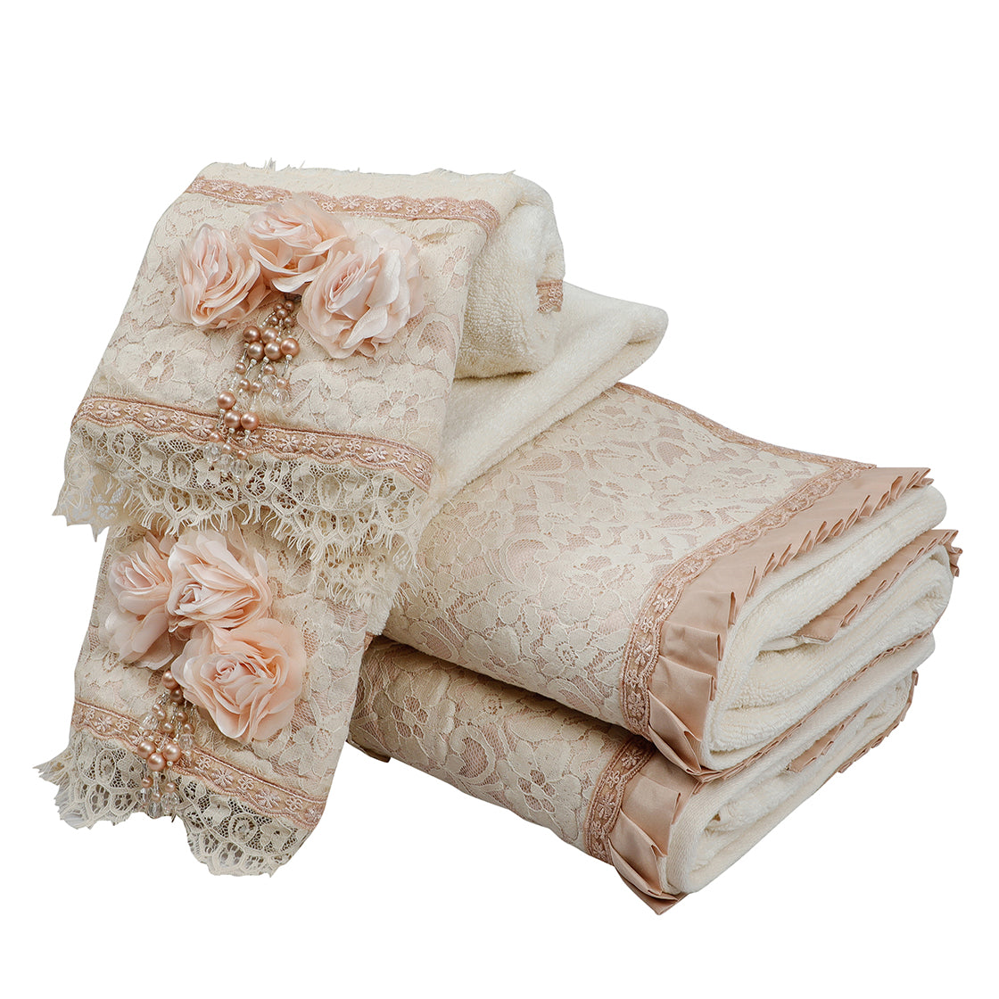 Peach Roset Towels - 4 pc sets - Diva Riche
